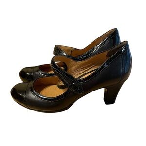 NURTURE Brigita Black Mary Jane Leather Heels Comfort Pumps Women’s Size 8.5